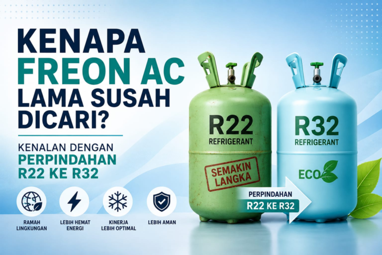 Ilustrasi perpindahan refrigeran AC dari R22 ke R32.