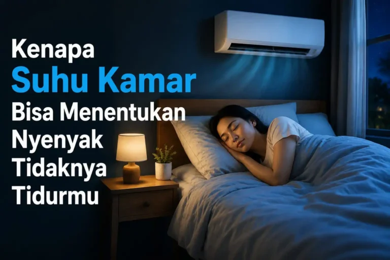 Kamar tidur dengan AC menyala dan seseorang tidur nyenyak