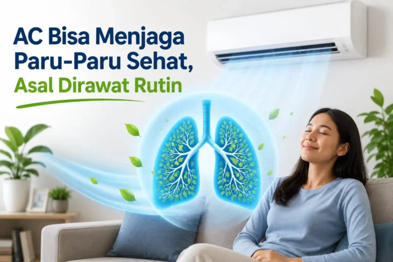 AC dan ilustrasi paru-paru sehat di ruang keluarga