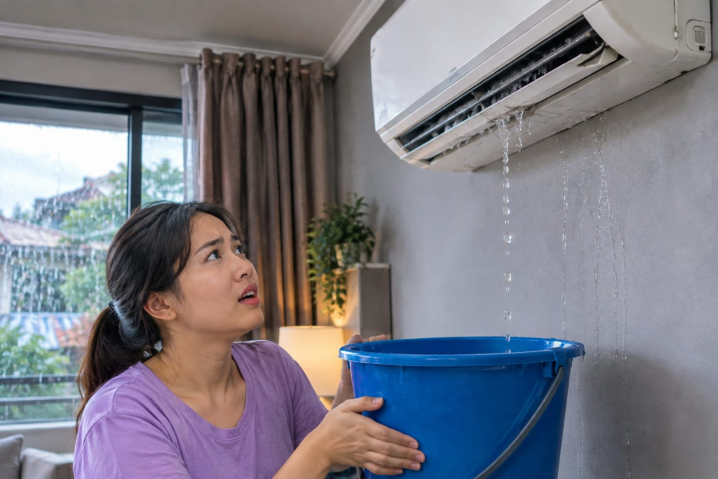 AC indoor bocor dan meneteskan air ke dalam ember