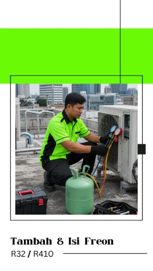 Tambah & Isi Freon R32 R410 tukang ac dari Jaya Makmur Teknik sedang mengisi cairan freon