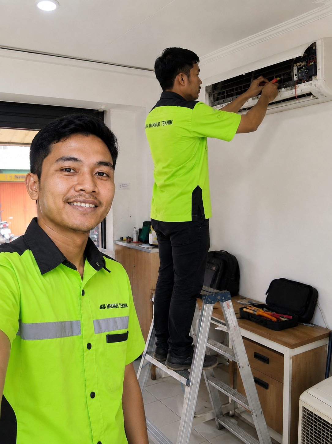 Teknisi AC Jaya Makmur Sedang Service Kelistrikan AC