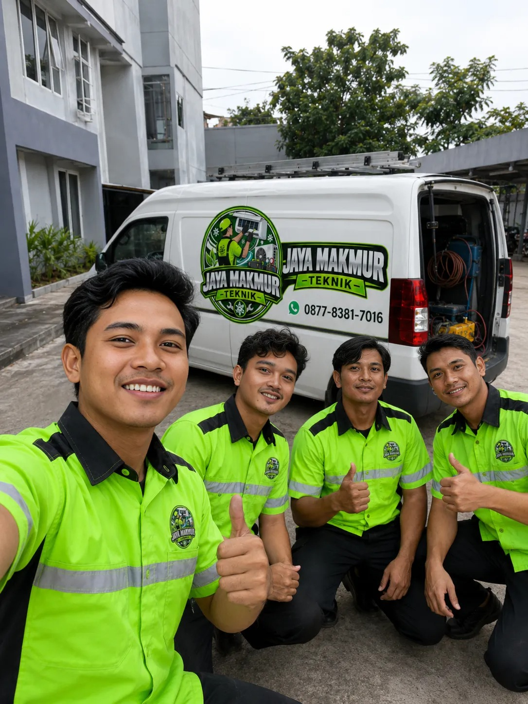 Teknisi Service AC Jaya Makmur Teknik Sedang Berfoto Bersama di Tangerang