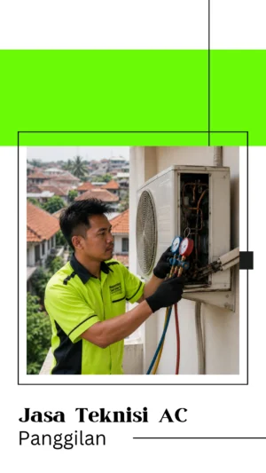 Tukang AC Sedang Memeriksa Kerusakan AC Outdoor