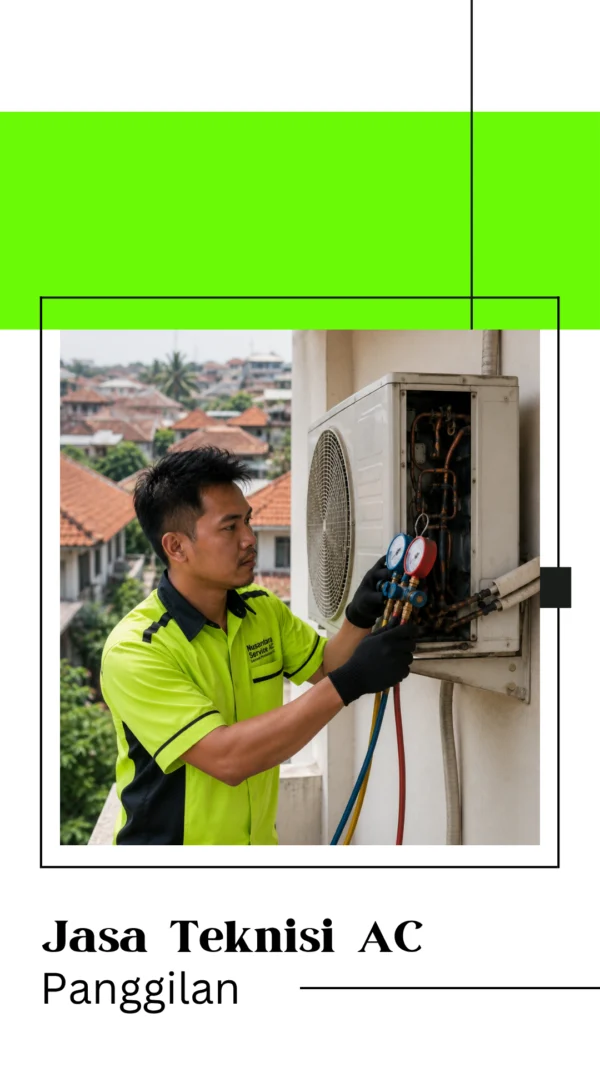 Tukang AC Sedang Memeriksa Kerusakan AC Outdoor