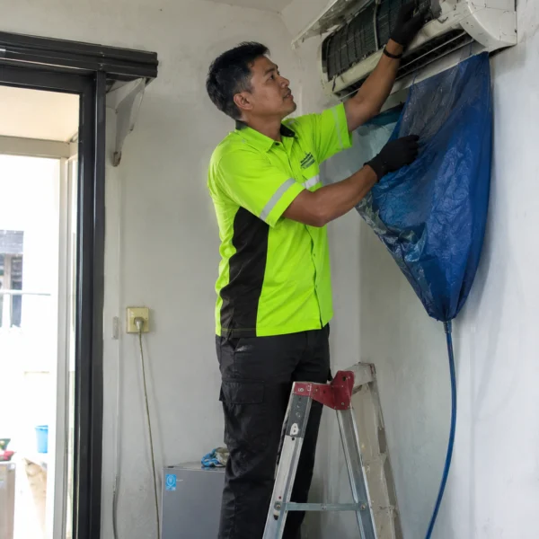 Tukang AC di Jakarta Sedang Mencuci AC