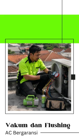 Teknisi AC Sedang Vakum dan Flushing AC