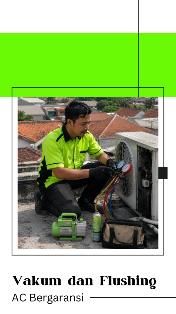 Teknisi AC Sedang Vakum dan Flushing AC